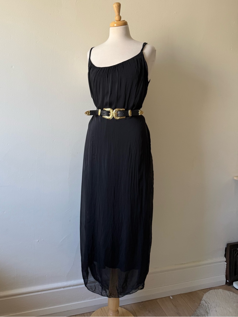 Boutique Italian Silk Blend Black Minimalist Slip Dress